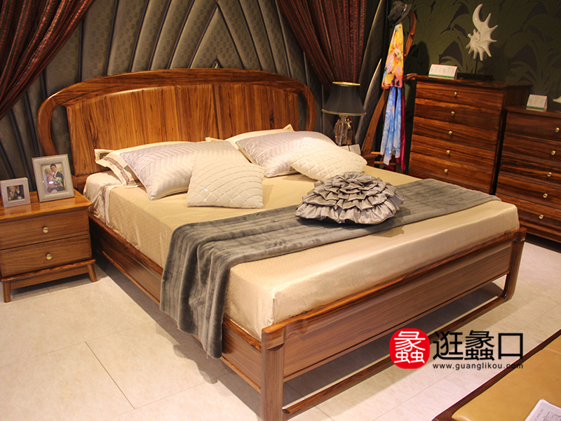 乌金至尊家具中式卧室实木双人大床/床头柜