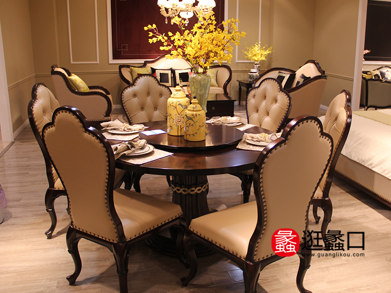 美得美家家具美式轻奢餐厅实木圆餐桌椅