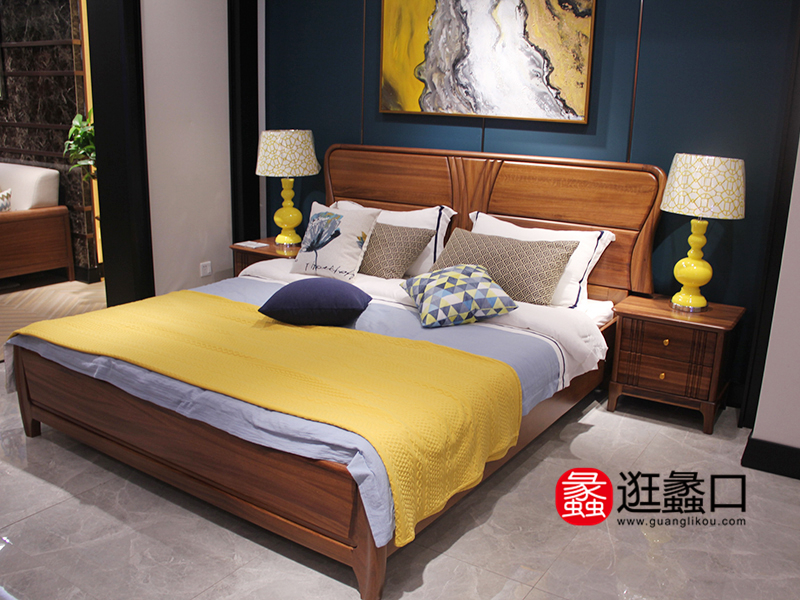 天雅居家具新中式卧室实木双人大床/床头柜
