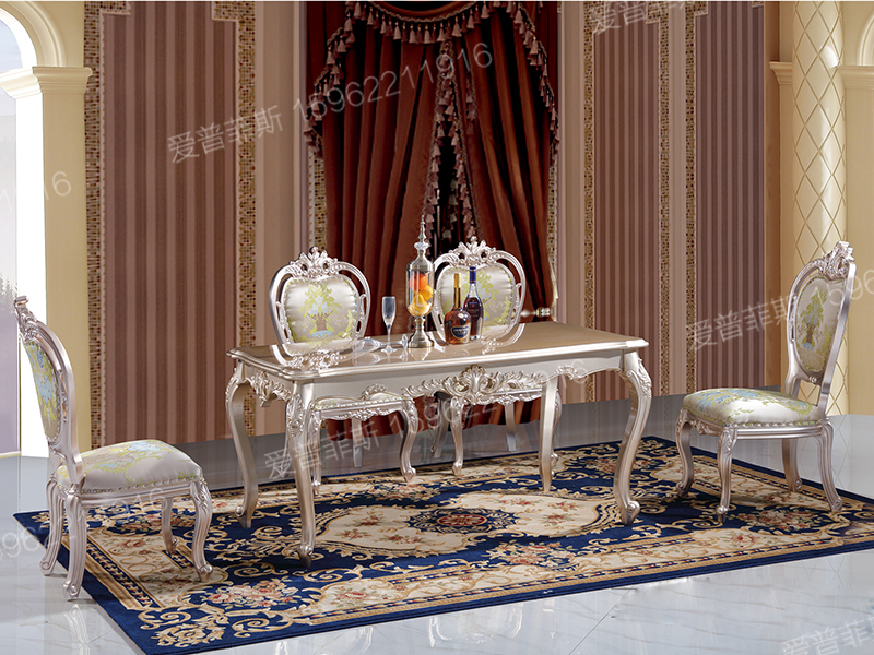 爱普菲斯家具欧式新古典餐厅香槟色实木长餐桌D02#/D08#餐椅