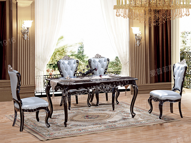 爱普菲斯家具欧式新古典餐厅黑檀色实木长餐桌C02#/C13#餐椅