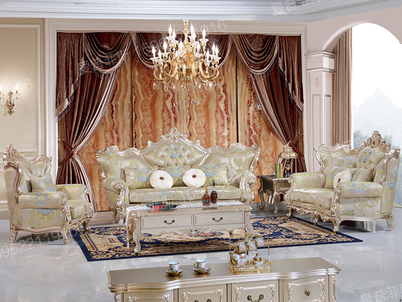 爱普菲斯家具新古典客厅实木香槟色双人位/三人位/单人位沙发D939#
