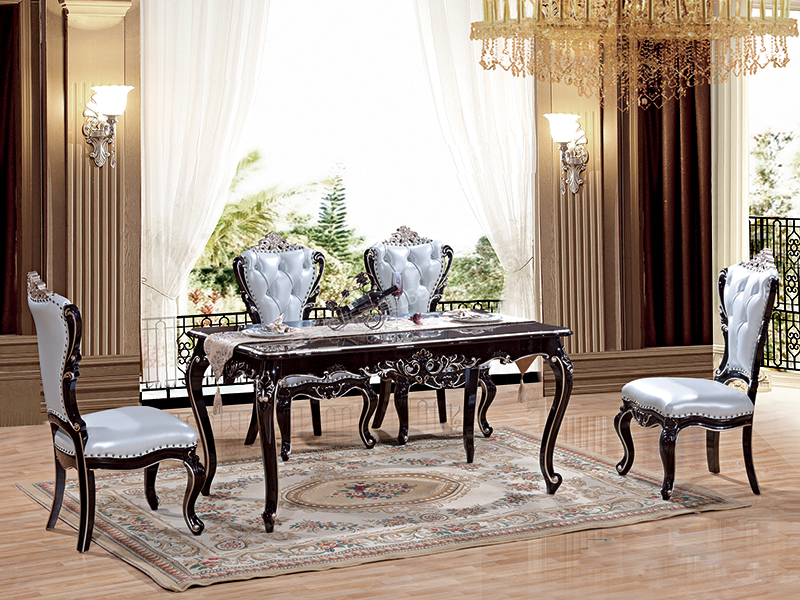 爱普菲斯家具欧式新古典餐厅黑檀色实木长餐桌C13#/餐椅c02#