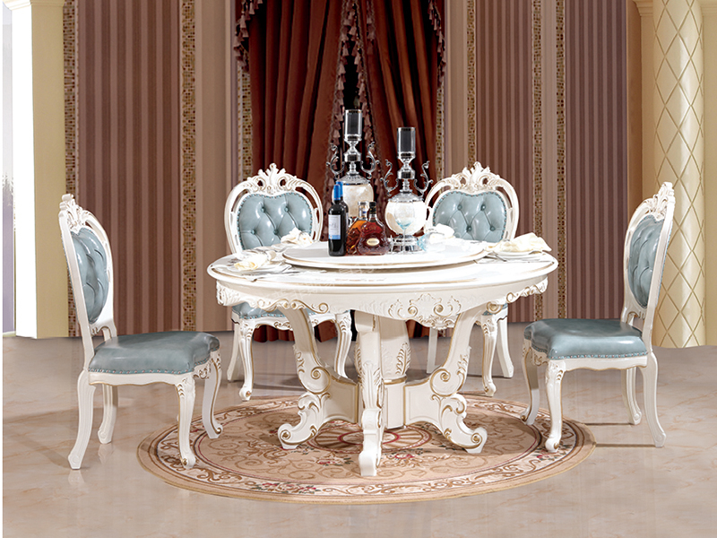 爱普菲斯家具欧式珠光白餐厅实木圆餐桌B04#/B08#餐椅