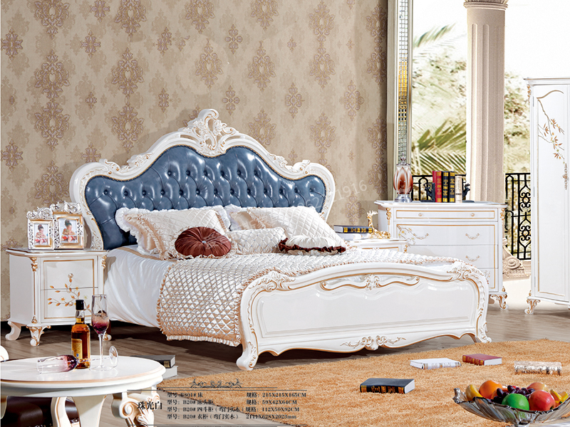 爱普菲斯家具欧式卧室珠光白实木双人大床B801#/B20#床头柜
