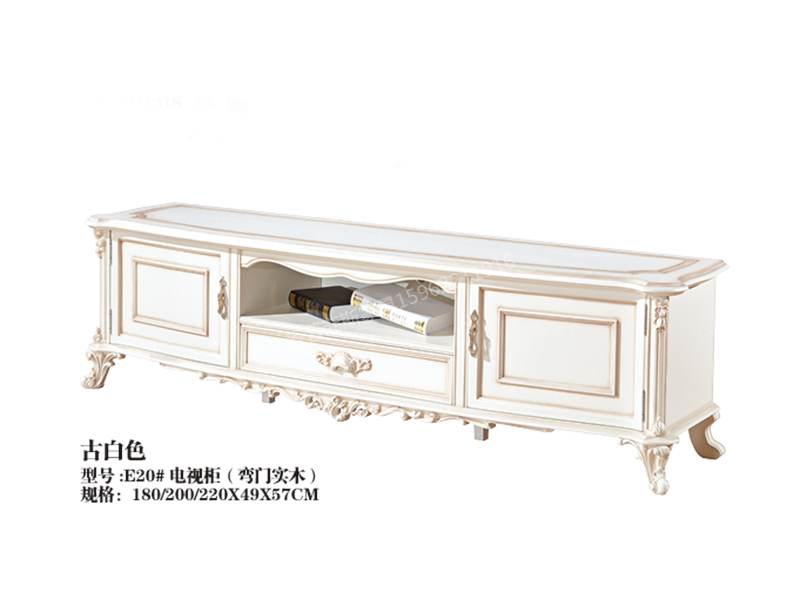 爱普菲斯家具欧式客厅古白色实木电视柜E20#