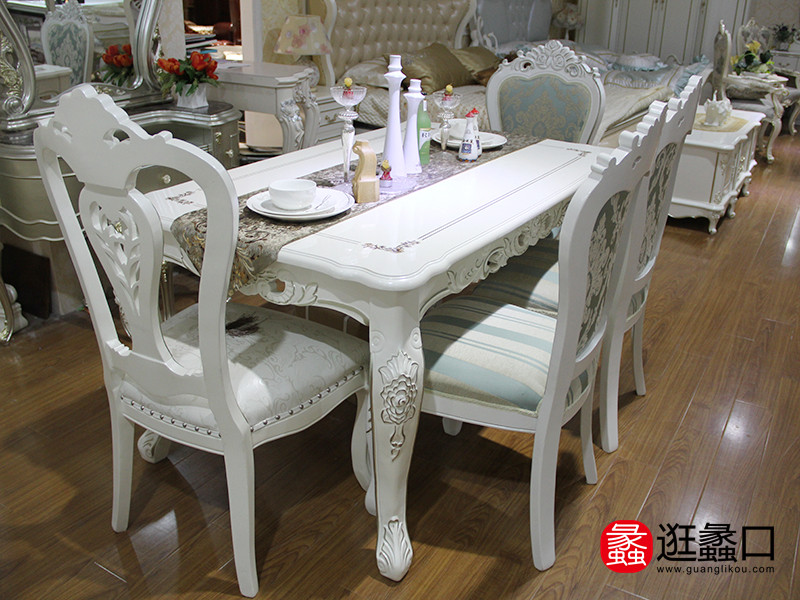 垄利森家具 欧式珍珠白实木长餐桌椅欧式餐厅餐桌椅