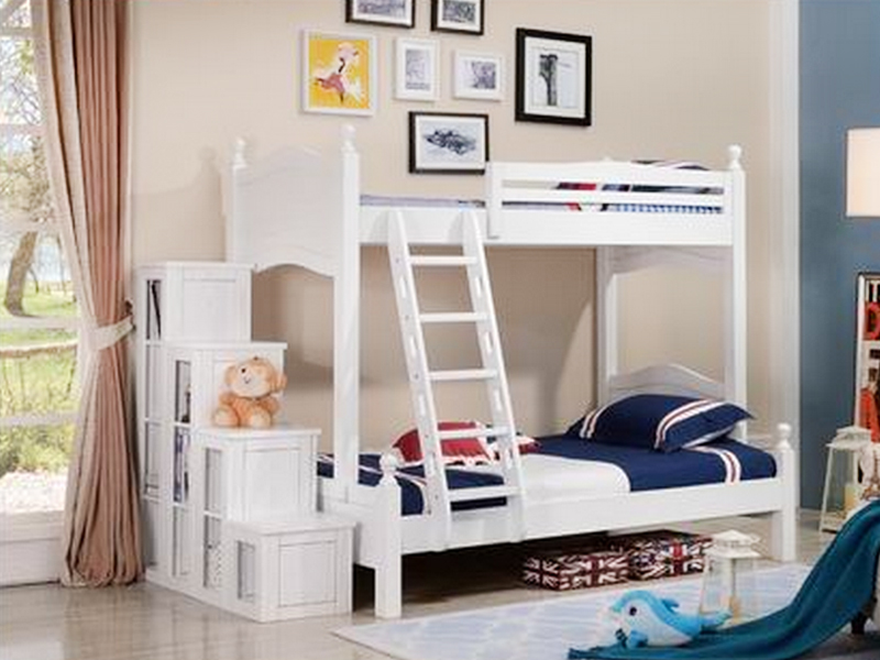 美伦卡家具美式卧室实木白色带扶梯子母床W8107