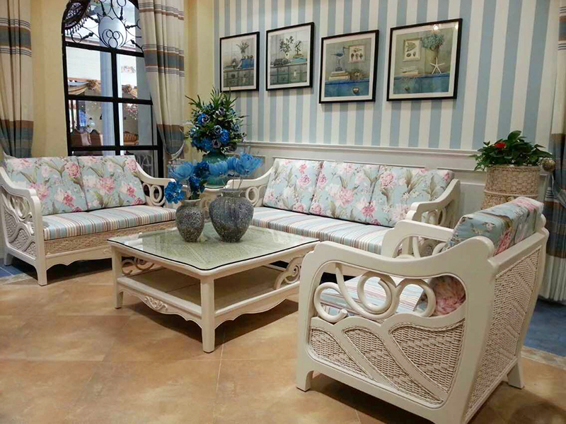 翡翠藤器家具欧式客厅白色真藤印尼藤双人位/三人位/单人位沙发组合