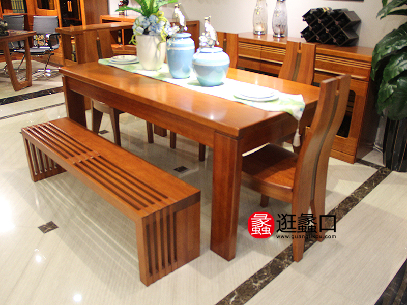 凯琦森家具中式 餐厅实木餐桌椅长条凳
