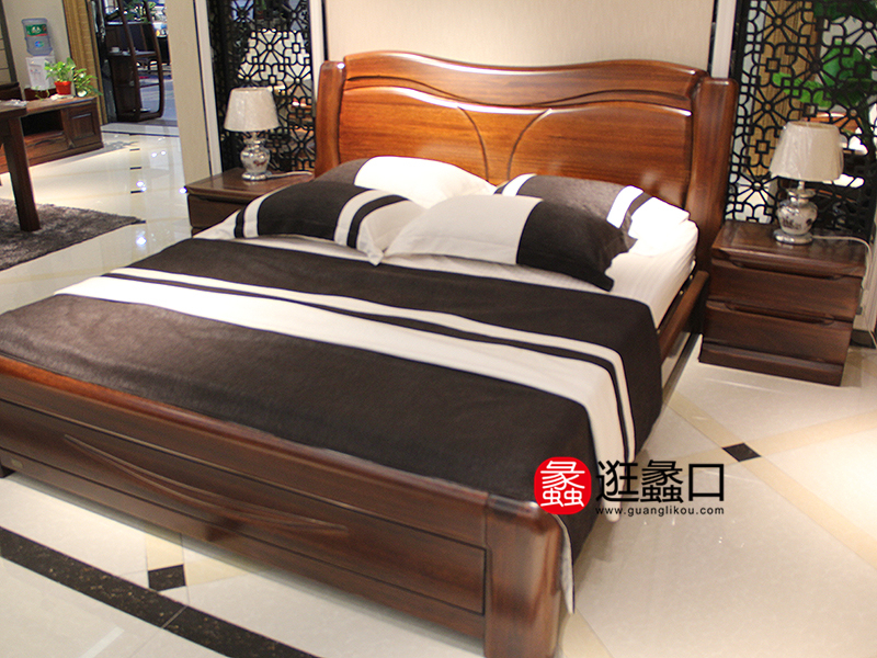 城市森林家具中式卧室实木双人大床/床头柜
