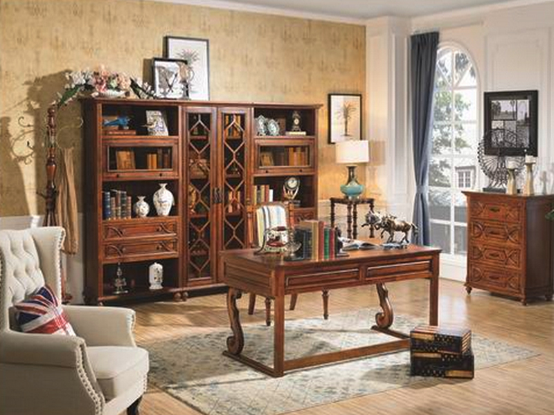 美伦卡家具美式书房实木书桌椅/S8901组合书柜