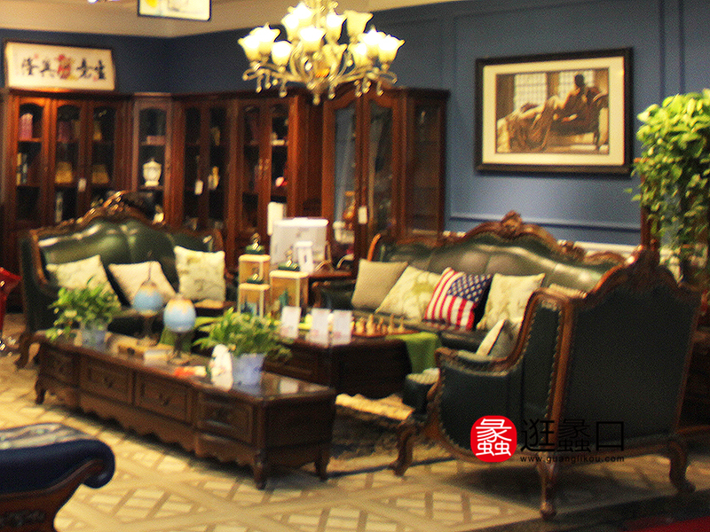 法蒂露斯家具美式客厅双人位+三人位+单人位沙发组合/茶几