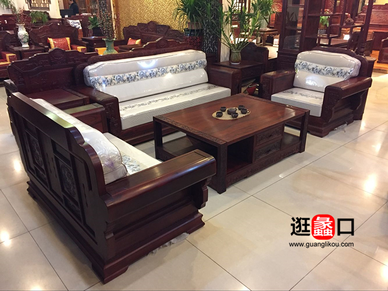 古艺祥红木家具中式古典客厅红木双人位/三人位/单人位沙发组合/茶几