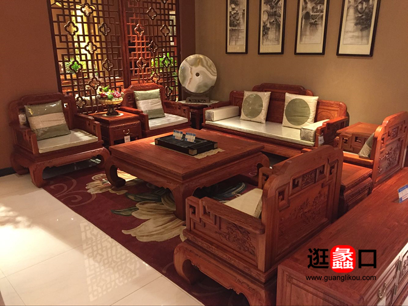 国寿红木家具中式古典客厅双人位三人位单人位沙发组合茶几