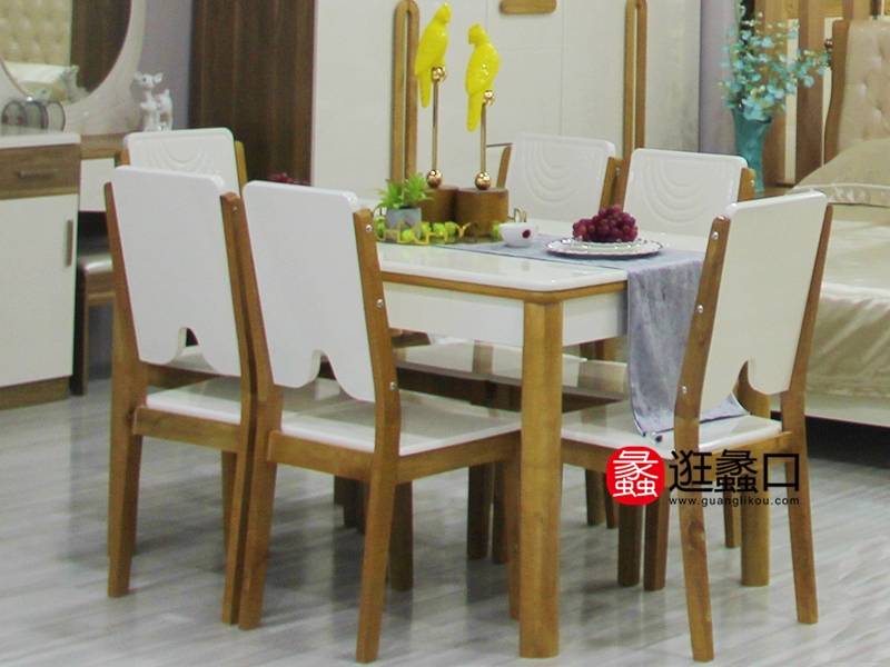 朗盛家居白色餐厅木质长餐桌/餐椅