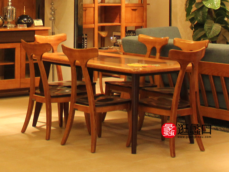 流金岁月家具中式卧室餐厅实木餐桌椅（一桌六椅）