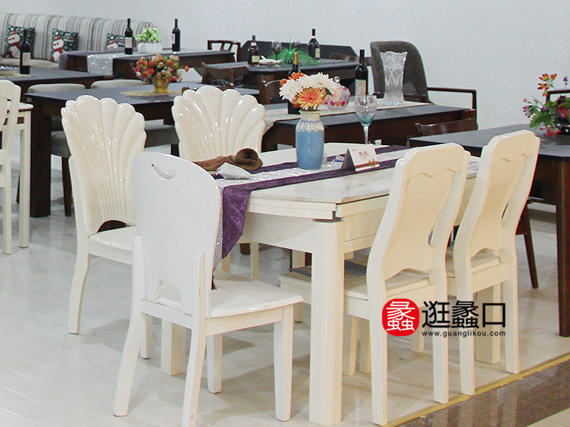 尚美轩家具现代简约白色餐厅实木餐桌椅