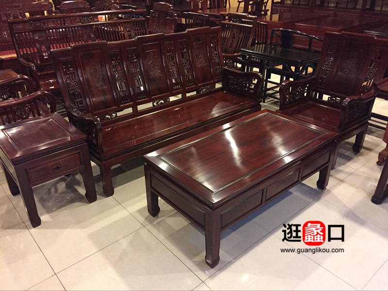 现代极品红木家具中式古典客厅四人位/单人位实木沙发组合