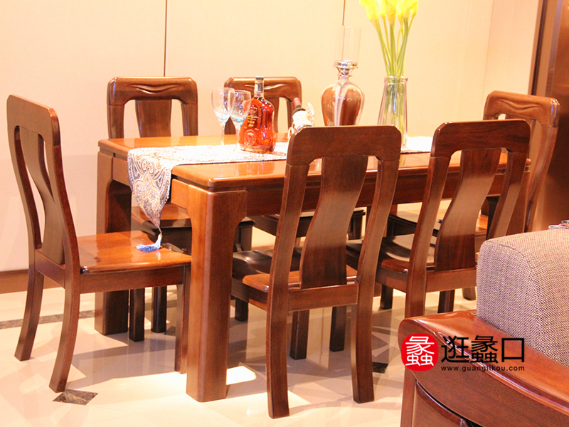 亦尚家居中式古餐厅实木餐桌椅（一桌六椅）