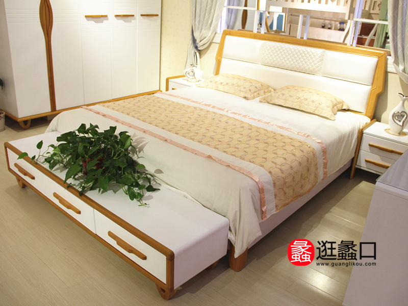 华童家具地中海卧室白色实木床/床头柜/衣柜/电视柜