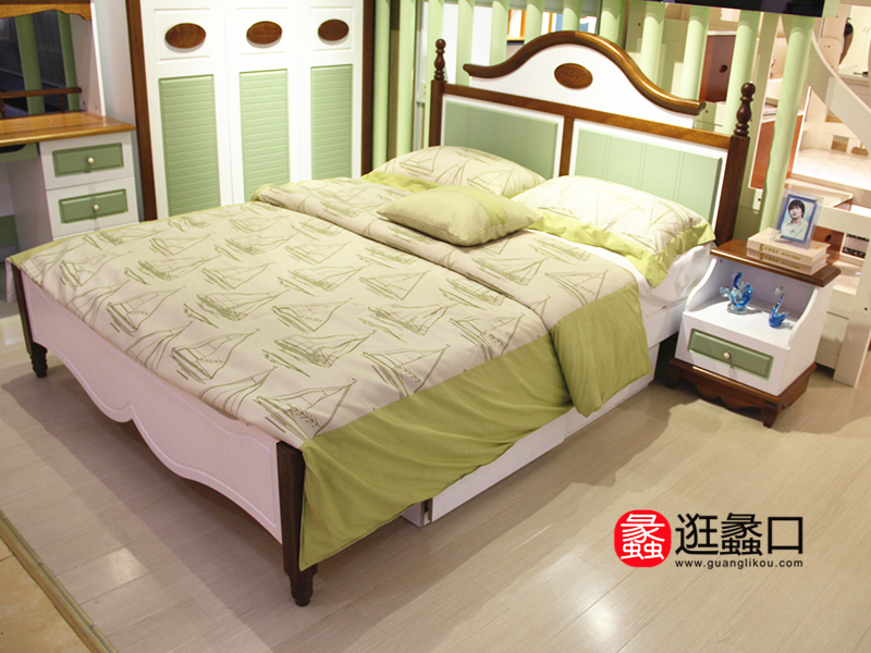 华童家具地中海卧室白色实木床/床头柜