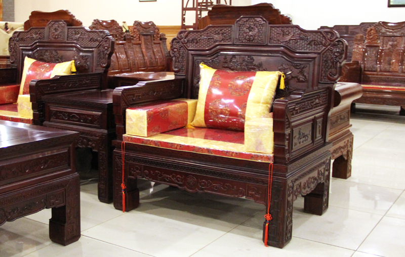 振鑫红木家具中式古典非洲酸枝汉宫沙发11件套 （三人+4单人+大茶几+2小方几+2大方几+小炕几）