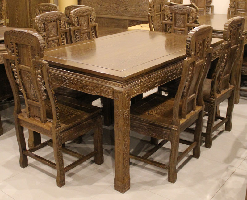 东明红木家具中式古典餐厅餐桌椅福禄寿餐桌椅（1桌6椅） 鸡翅木 红木家具