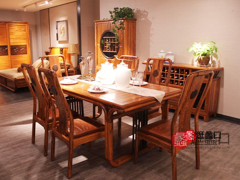 东升家具新中式餐厅实木餐桌椅（一桌六椅）​​
