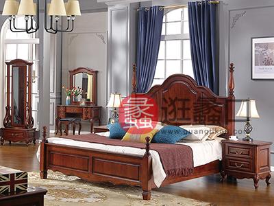 格林美居家具美式卧室红橡木全实木床/电视柜/衣柜