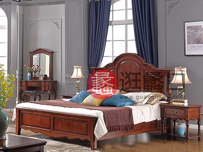 格林美居家具 美式卧室美国红橡木全实木床/梳妆台/床头柜/四门衣柜