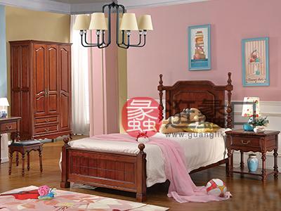 格林美居家具 美式卧室红橡木纯实木品质款床/A501#梳妆台/A503#三门衣柜