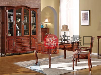 格林美居家具美式书房纯实木红橡木A508#书桌椅/A508#四门衣柜
