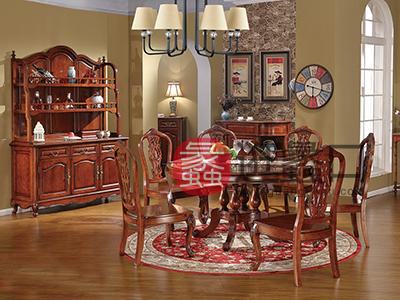 格林美居家具 美式餐厅美国红橡木全实木圆餐桌椅