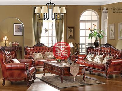 格林美居家具 美式客厅全实木红橡木沙发真皮组合