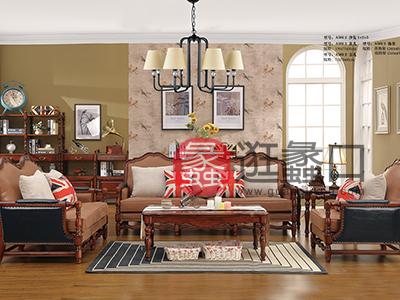 格林美居家具 美式客厅真皮全实木美国红橡木1+2+3沙发/茶几/方几