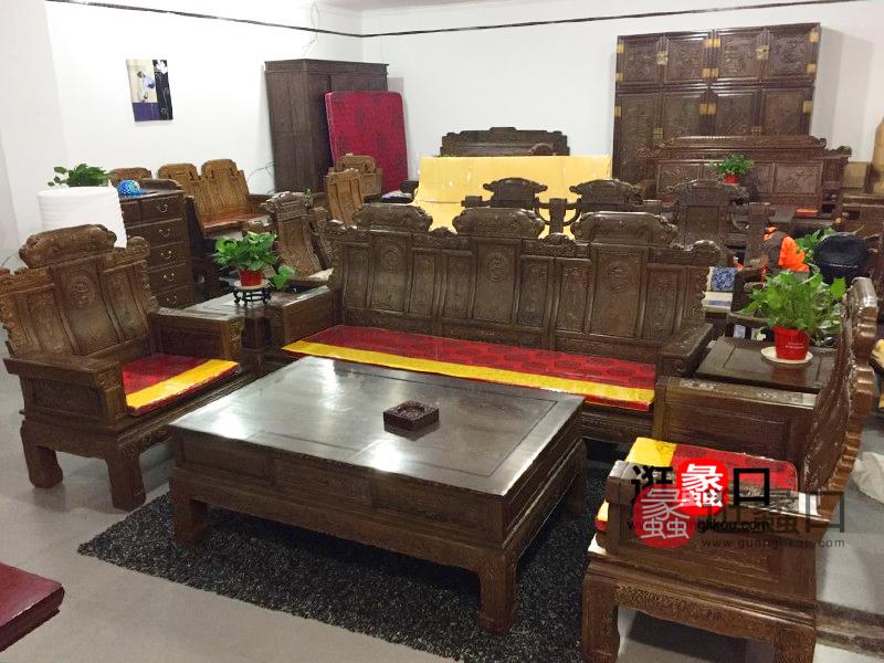 东升红木家具中式古典客厅红木双人位/三人位/单人位沙发组合/茶几
