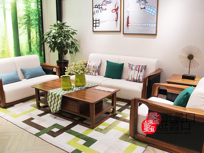 天雅居家具新中式客厅实木双人位/三人位/单人位沙发组合/茶几