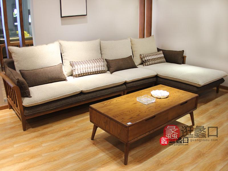 漫朴家具现代简约经典客厅纯实木转角贵妃沙发组合/茶几