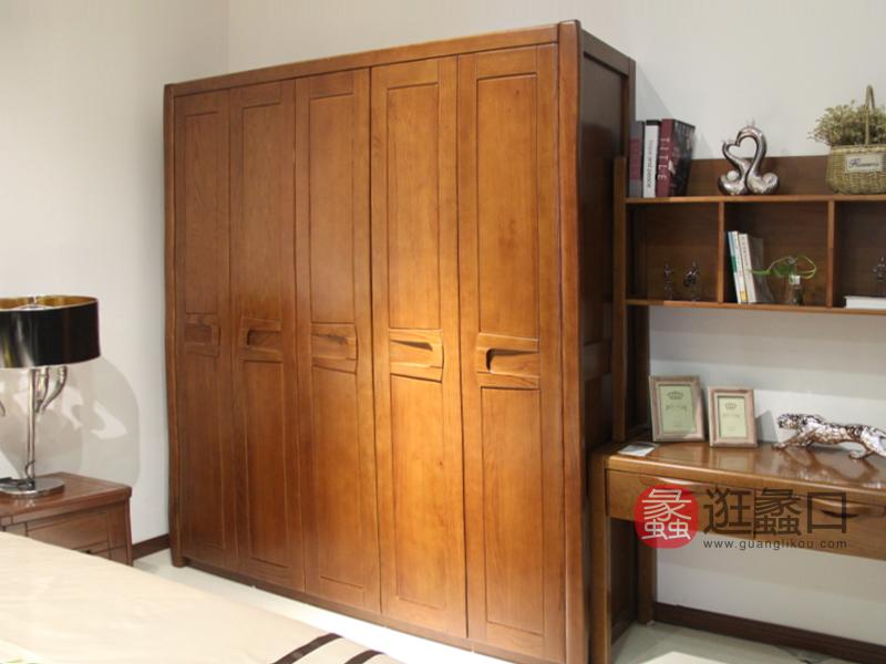 明煌木业·红犀阁家具中式卧室实木红橡木门衣柜