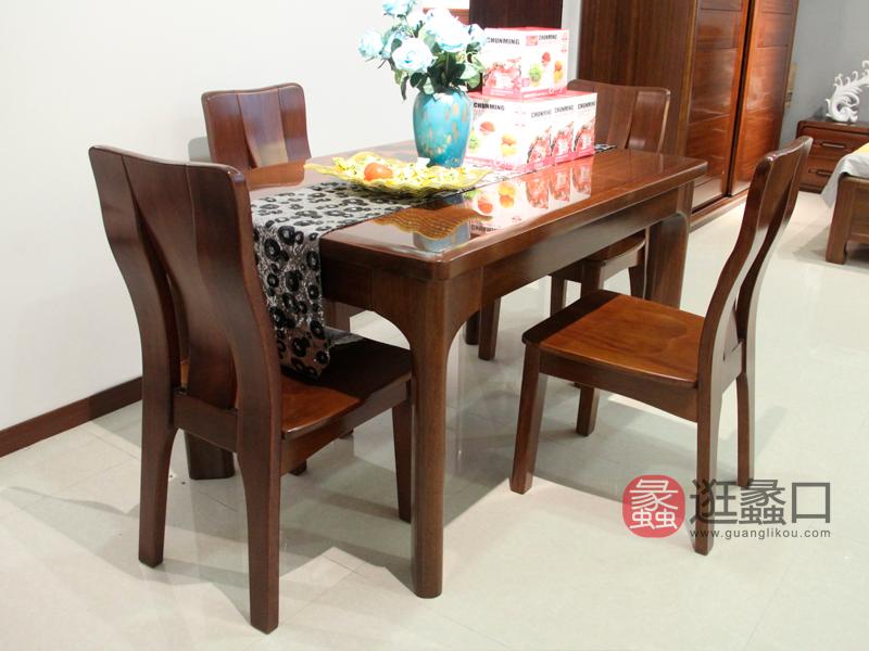 明煌木业·红犀阁家具中式餐厅金丝檀木实木餐桌椅（一桌六椅）