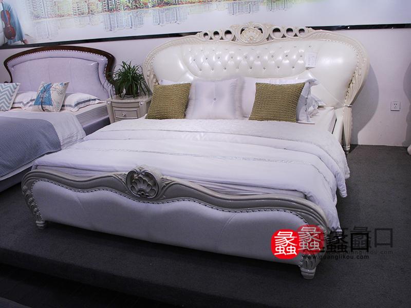 金色沙滩家具现代简约米白色卧室皮艺软床/婚床/床头柜