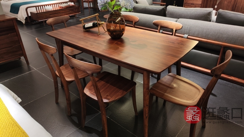 亚萨家具·苏州旗舰店黑胡桃木现代餐厅餐桌椅YS001
