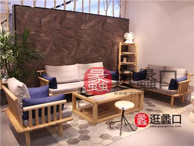 蠡口家具城Creative（东创）新中式客厅实木布艺软包双人位/单人位/三人位沙发组合/茶几	