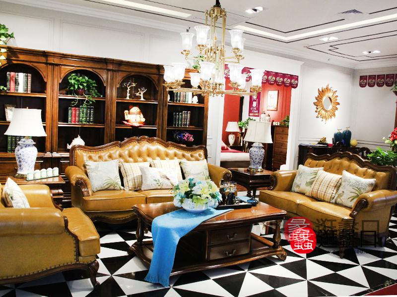 圣多娜·美式生活家居美式客厅皮艺软靠双人位/三人位/单人位沙发组合/茶几