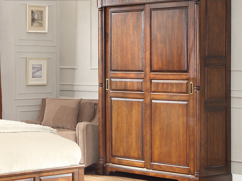 威灵顿家具美式卧室衣柜美式实木移门衣柜双门欧式整体衣橱卧室趟门大衣柜C602-3