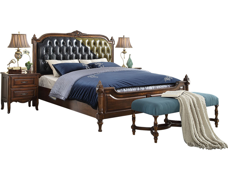 威灵顿家具美式卧室床美式乡村真皮床简约欧式田园卧室双人床1.8米实木床A602-11
