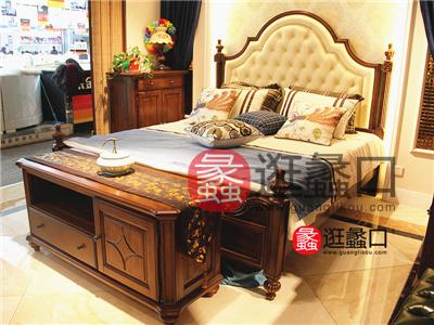 鑫林海家具美式卧室实木双人大床/床头柜