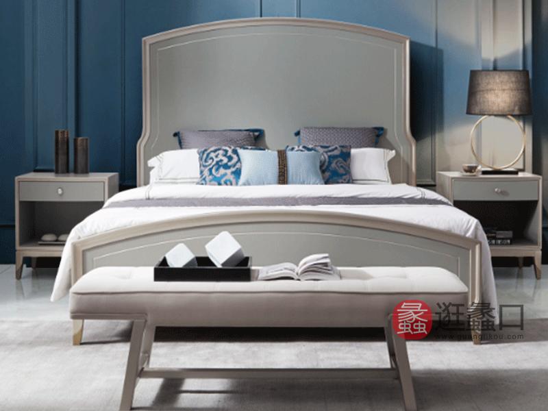 莫兰廸轻奢家具轻奢卧室床轻奢新美式实木床8609全实木床1.8米