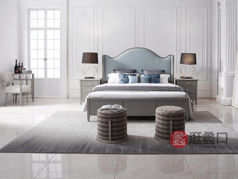 莫兰廸轻奢家具轻奢卧室床轻奢新美式床真皮床实木床8530床
